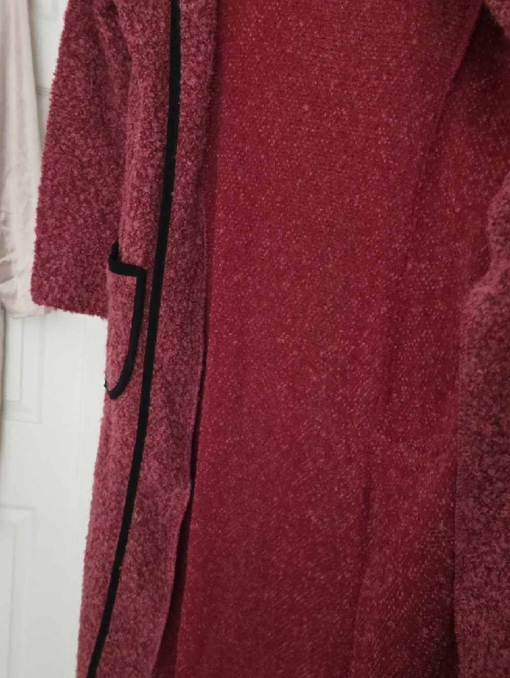 Long Open-Front Hooded Cardigan with Black Trim - Rose Vintage - Picture 6 of 9